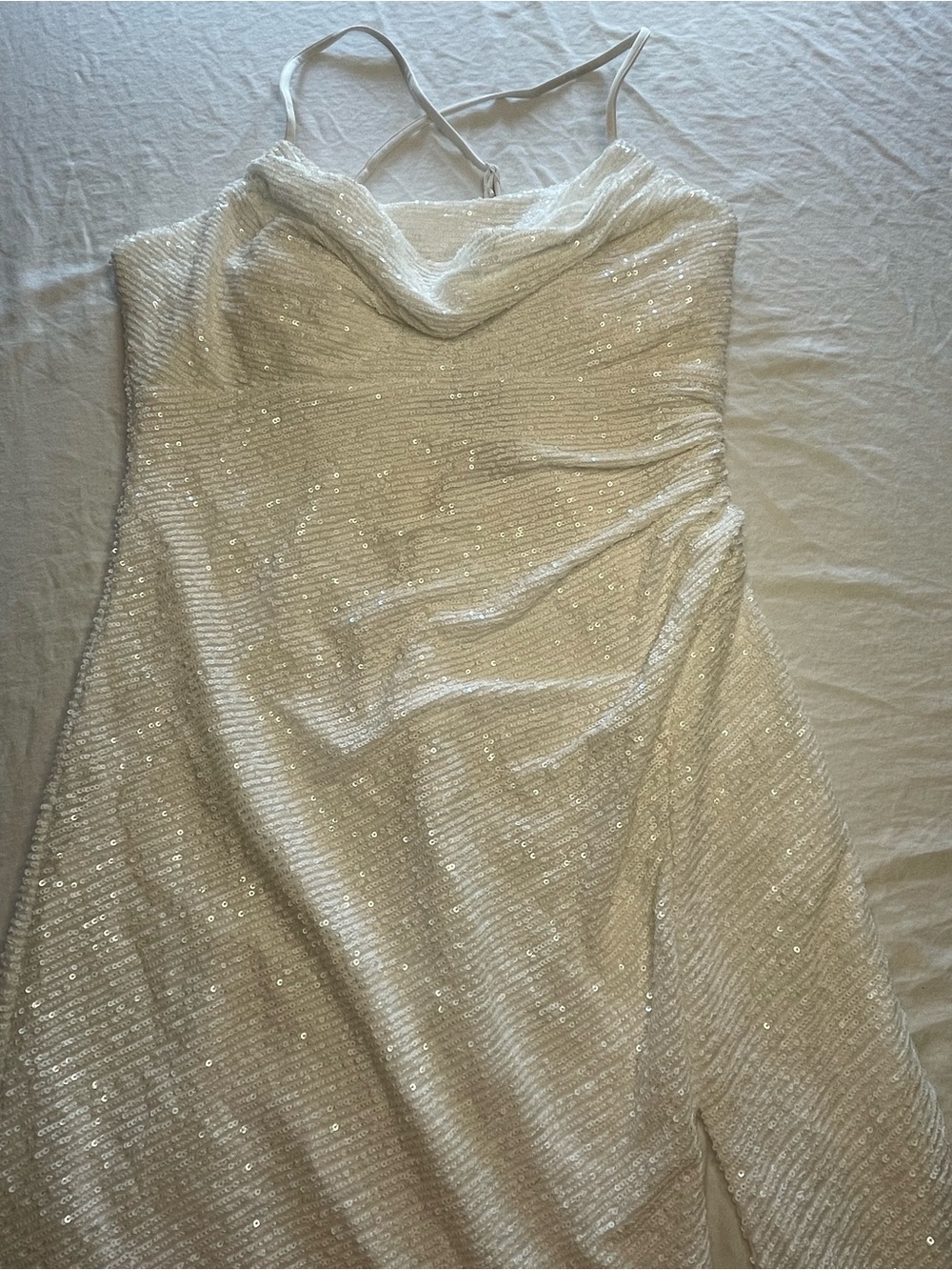 NW 14 Night Way Collections White Sequin Cowl Dress